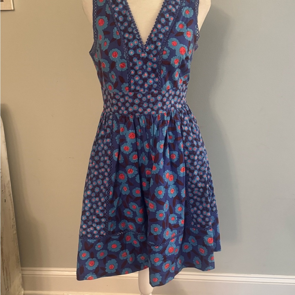 Kate Spade Blue and Red Floral Mini Dress preppy Cottagecore